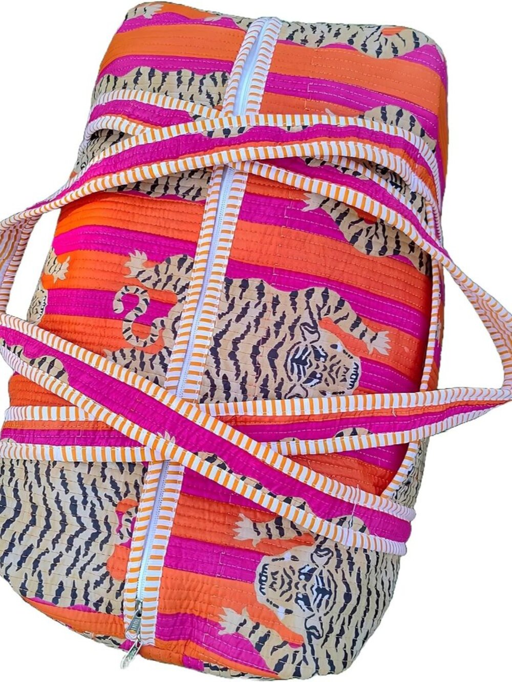 Indian Cotton Tiger Print Quilted Duffle Bag Large Size Beautiful Print Weekende